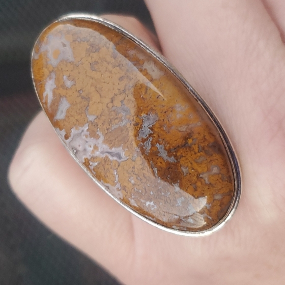 New Overzized Seam Agate 925 Silver Statement Ring. - Picture 1 of 16